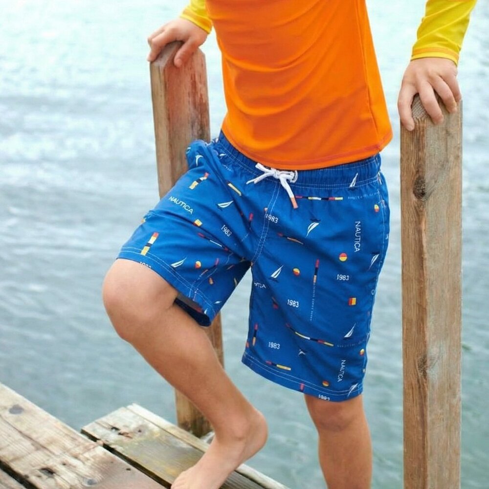 Nautica Blue and White Swimwear